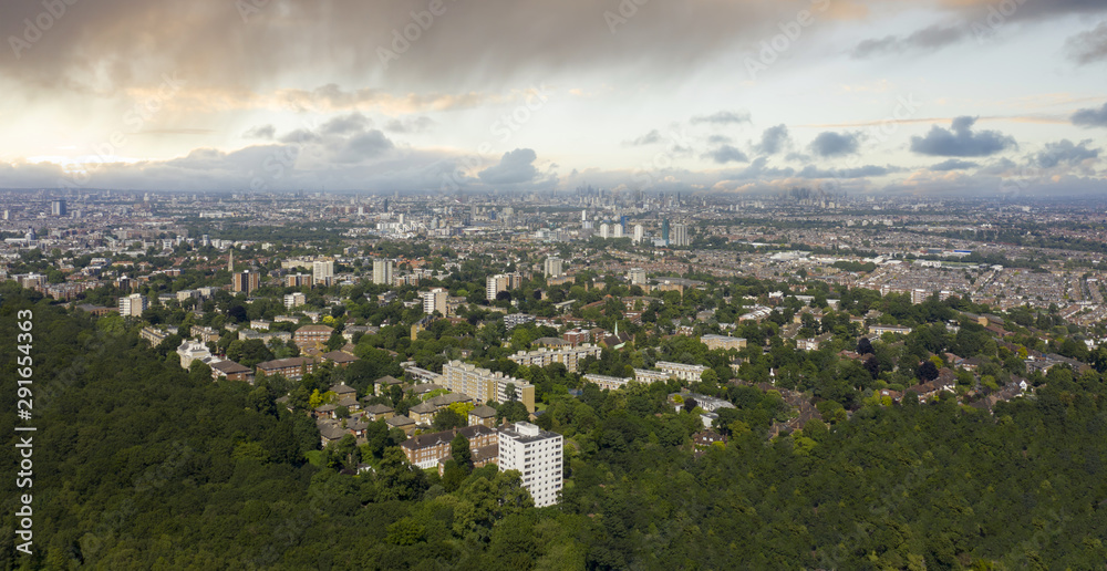 Greater London aerial view of city and suburbs