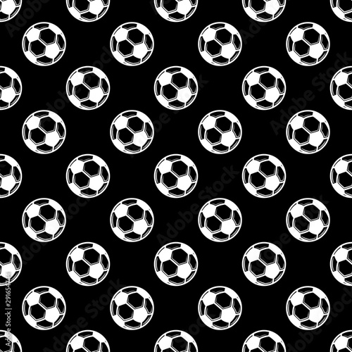 Black background with outline soccer ball seamless pattern