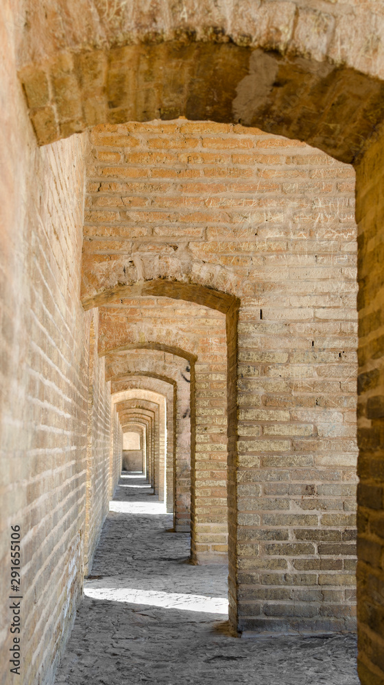 Vaulted arcades of Siosepol bridge, Isfahan, Iran