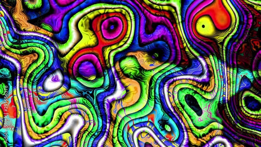 Moving random wavy texture. Psychedelic wavy animated abstract curved shapes. Looping footage.