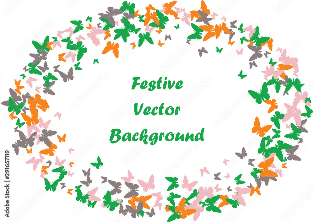 Festive butterfly confetti background. Frame vector pattern texture for holiday, postcard, poster, carnival, banner, birthday and children's parties. Butterfly cover mock-up. Wedding butterfly layout Festive butterfly confetti background. Frame vector pattern texture for holiday, postcard, poster, carnival, banner, birthday and children's parties. Butterfly cover mock-up. Wedding butterfly layout