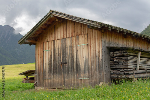 Wooden barn in a valley in Austria 