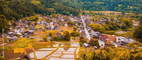 Panorama Traditional and Historical Japanese village Shirakawago in Gifu Prefecture Japan, Gokayama has been inscribed on the UNESCO World Heritage List due to its traditional Gassho-zukuri houses