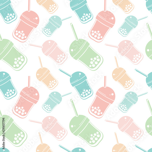 Seamless pattern Bubble Tea  Pearl milk tea  black and white pearls. Taiwanese tea-based drink with chewy tapioca ball which also known as pearls  or bobals.