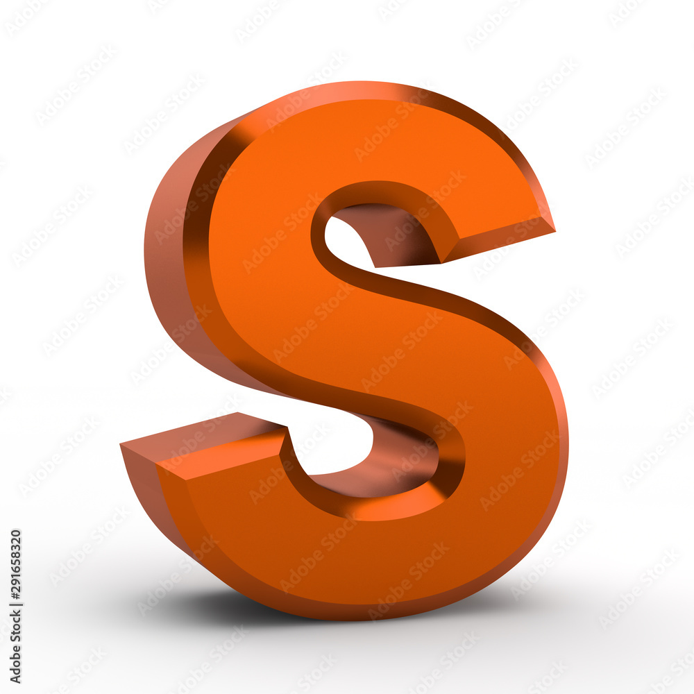 S orange alphabet word on white background illustration 3D rendering S orange alphabet word on white background illustration 3D rendering