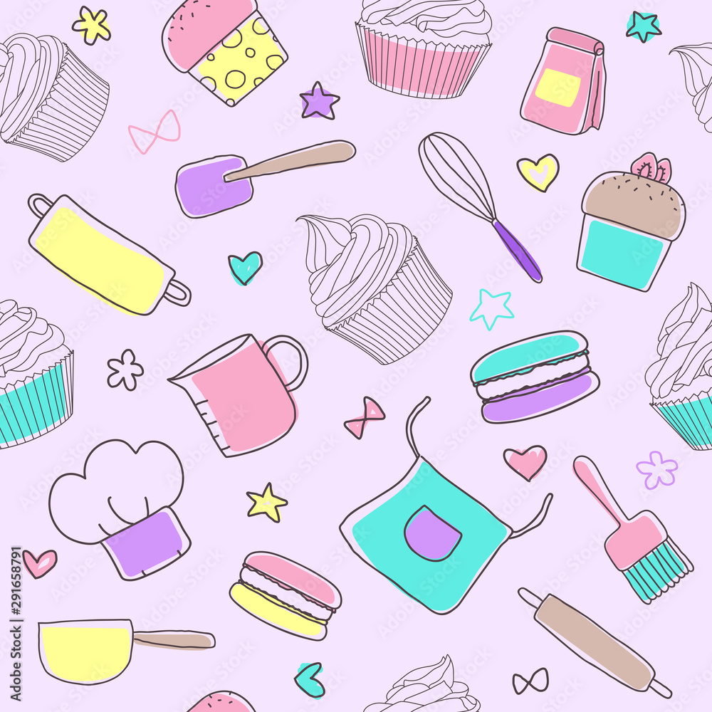 Cute bakery pattern seamless in pastel color Cute bakery pattern seamless in pastel color