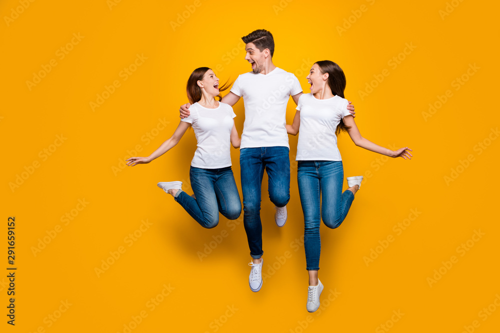Ταπετσαρία Full length body size view portrait of three nice attractive lovely slim fit che