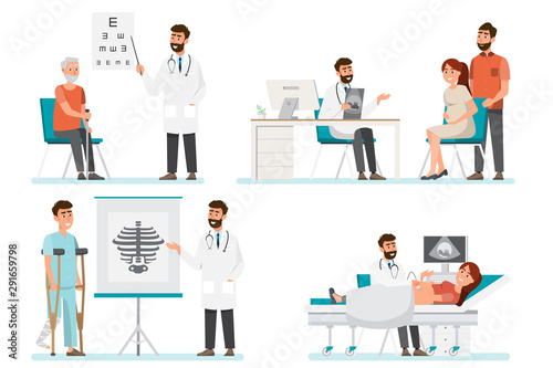 Set of doctor cartoon characters. Medical staff team concept in hospital. © idambeer