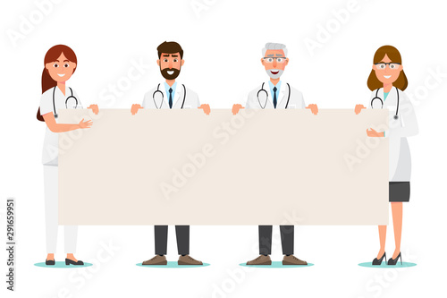 Set of doctor cartoon character with copy space