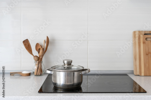 Kitchen with built in ceramic induction stove