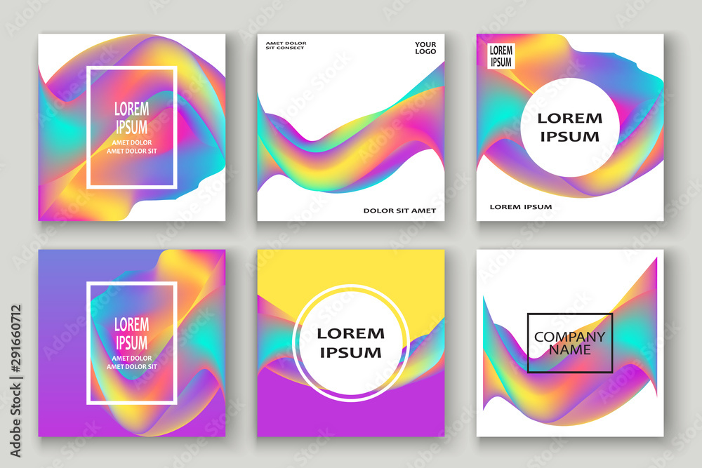 Fluid shapes. Wavy liquid background. Bright neon abstract backdrop concept. Trendy gradient waves design set template vector Poster Layout Magazine Flyer Banner Brochure Cover Fluid shapes. Wavy liquid background. Bright neon abstract backdrop concept. Trendy gradient waves design set template vector Poster Layout Magazine Flyer Banner Brochure Cover