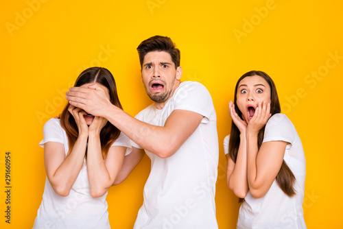 Fotografering Portrait of three nice attractive lovely nervous devastated frustrated person ex