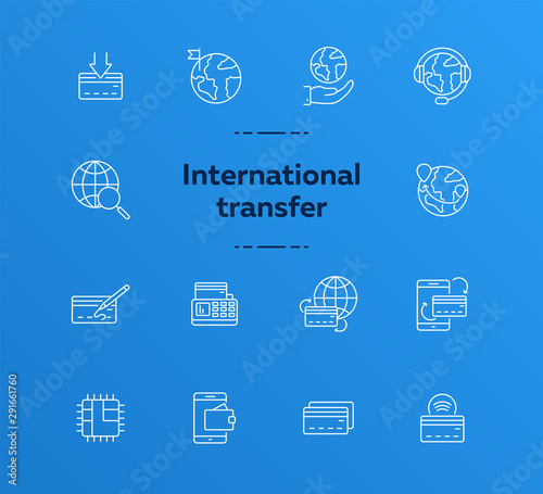 International transfer line icon set