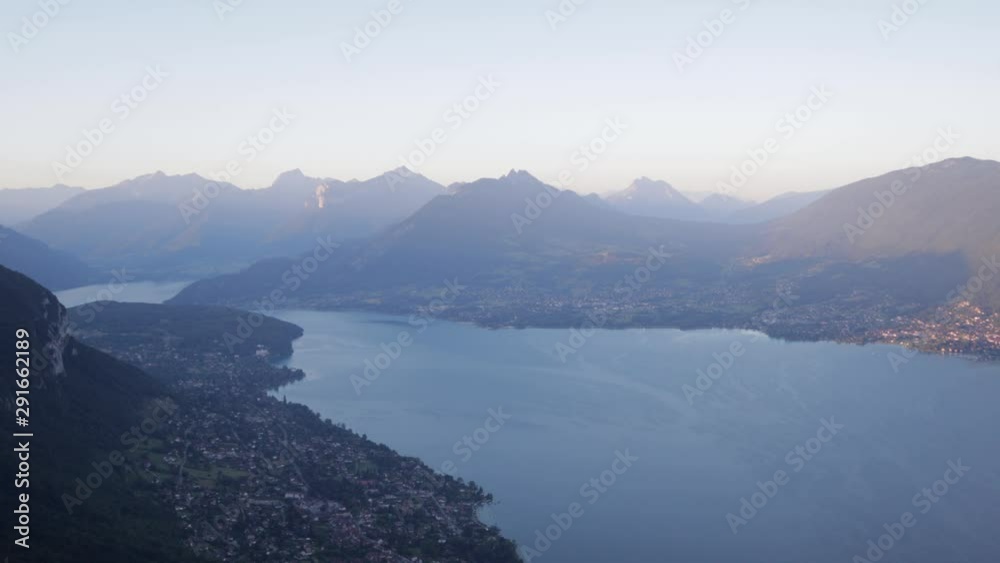 extreme wide shot of lake annecy in France extreme wide shot of lake annecy in France