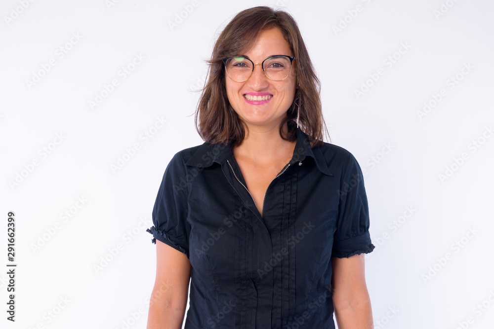 Portrait of happy beautiful businesswoman with eyeglasses smiling Portrait of happy beautiful businesswoman with eyeglasses smiling