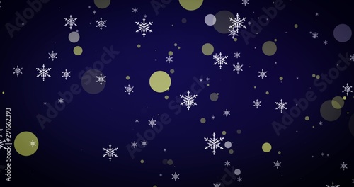 Golden, snowflakes and bokeh lights on the blue Merry Christmas background. 3D render © sk901