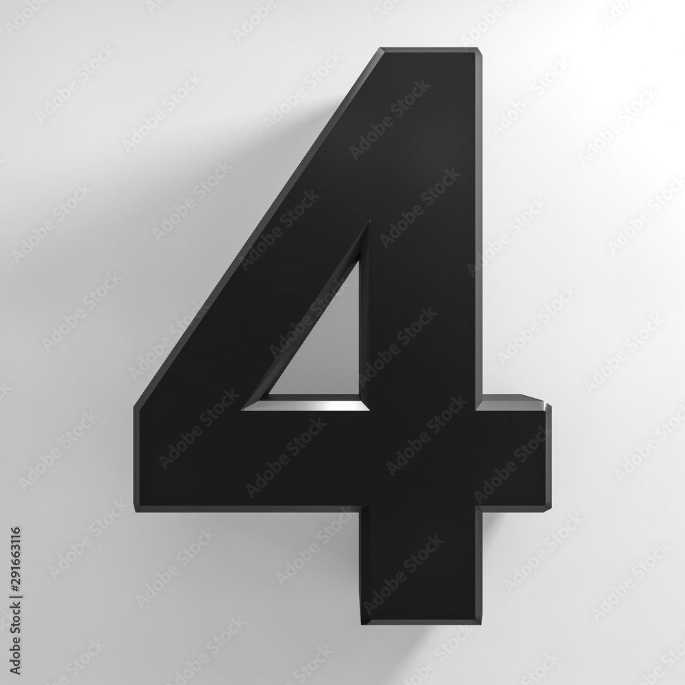 Obraz premium Number 4 black color collection on white background illustration 3D rendering