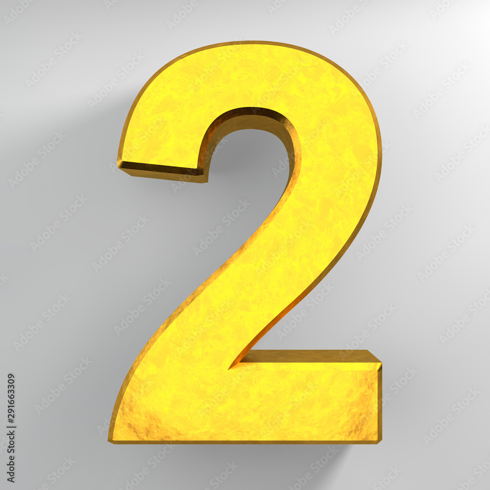 Number 2 gold color collection on white background illustration 3D rendering Number 2 gold color collection on white background illustration 3D rendering