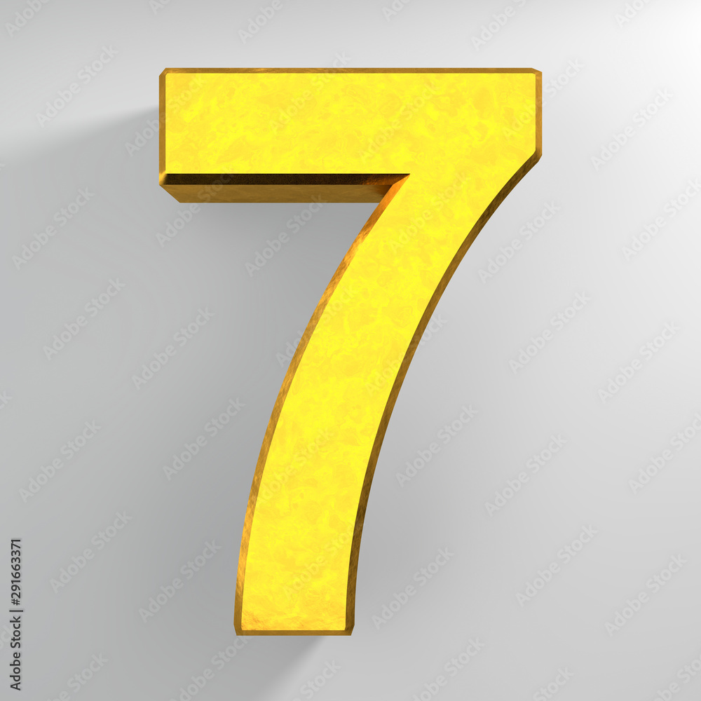 Number 7 gold color collection on white background illustration 3D rendering Number 7 gold color collection on white background illustration 3D rendering