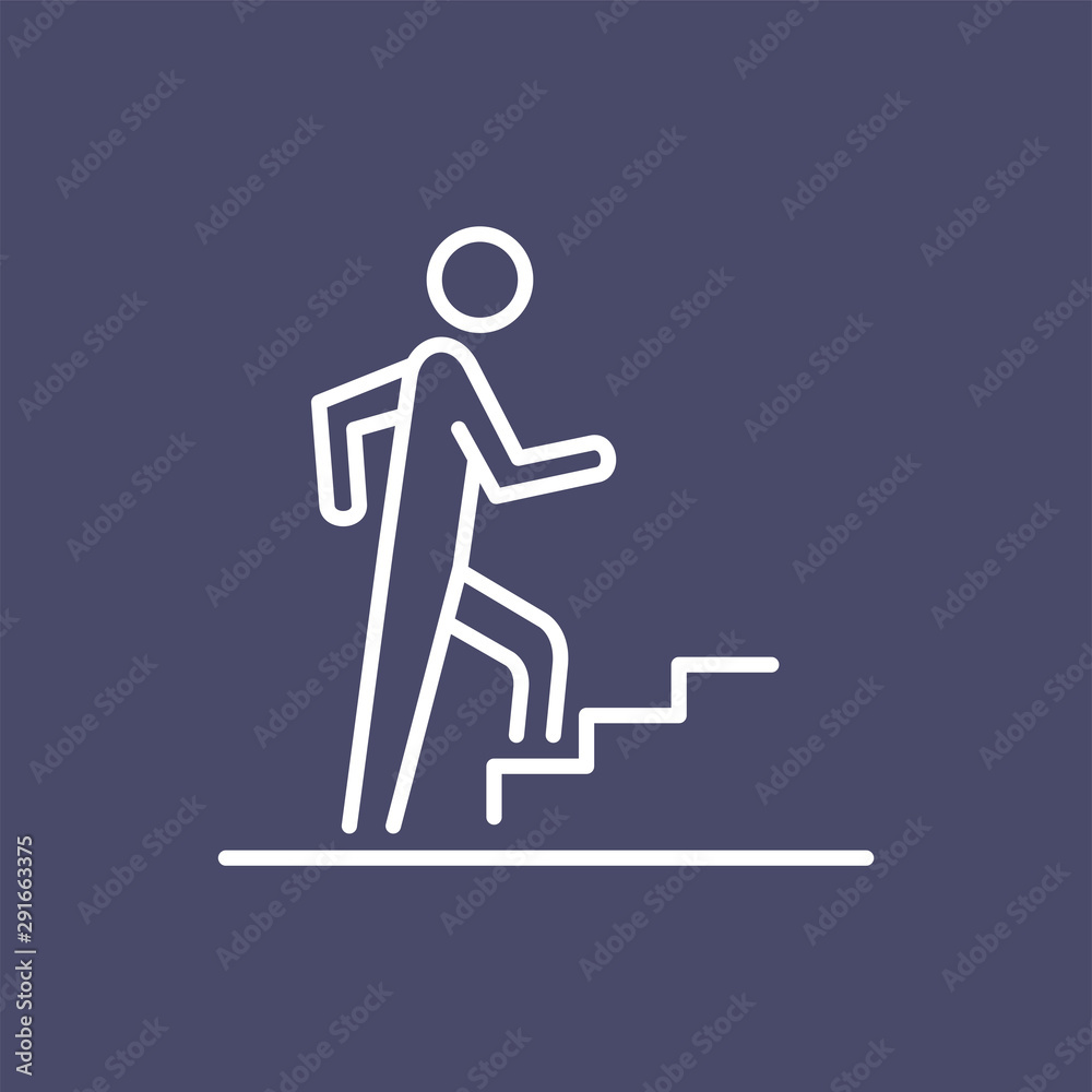 Man climbing on the stairs steps icon business people icon simple line flat illustration