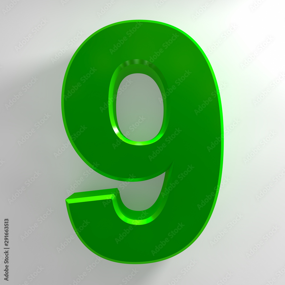 Number 9 green color collection on white background illustration 3D rendering Number 9 green color collection on white background illustration 3D rendering