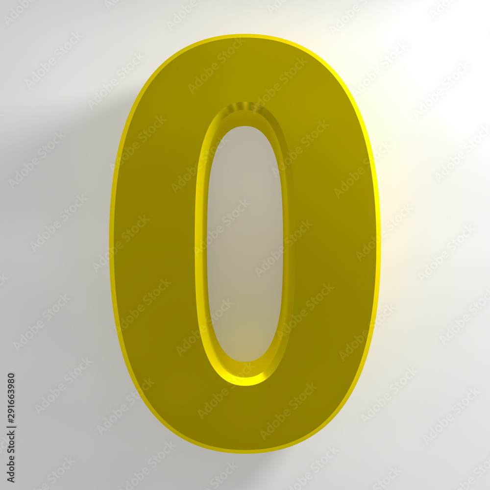 Number 0 yellow color collection on white background illustration 3D rendering Number 0 yellow color collection on white background illustration 3D rendering