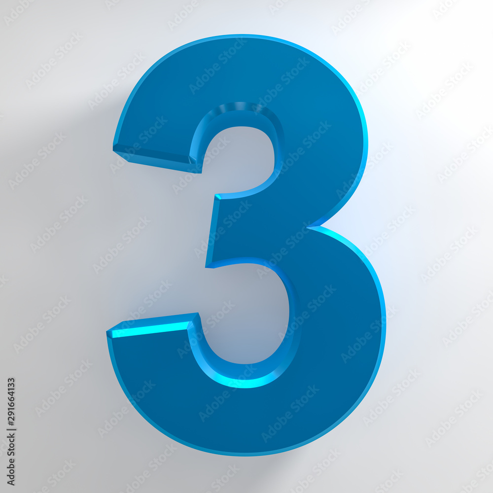 Number 3 blue color collection on white background illustration 3D rendering Number 3 blue color collection on white background illustration 3D rendering