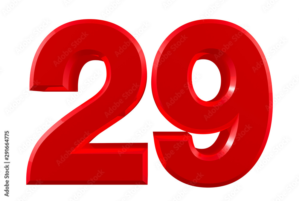 Red numbers 29 on white background illustration 3D rendering Red numbers 29 on white background illustration 3D rendering