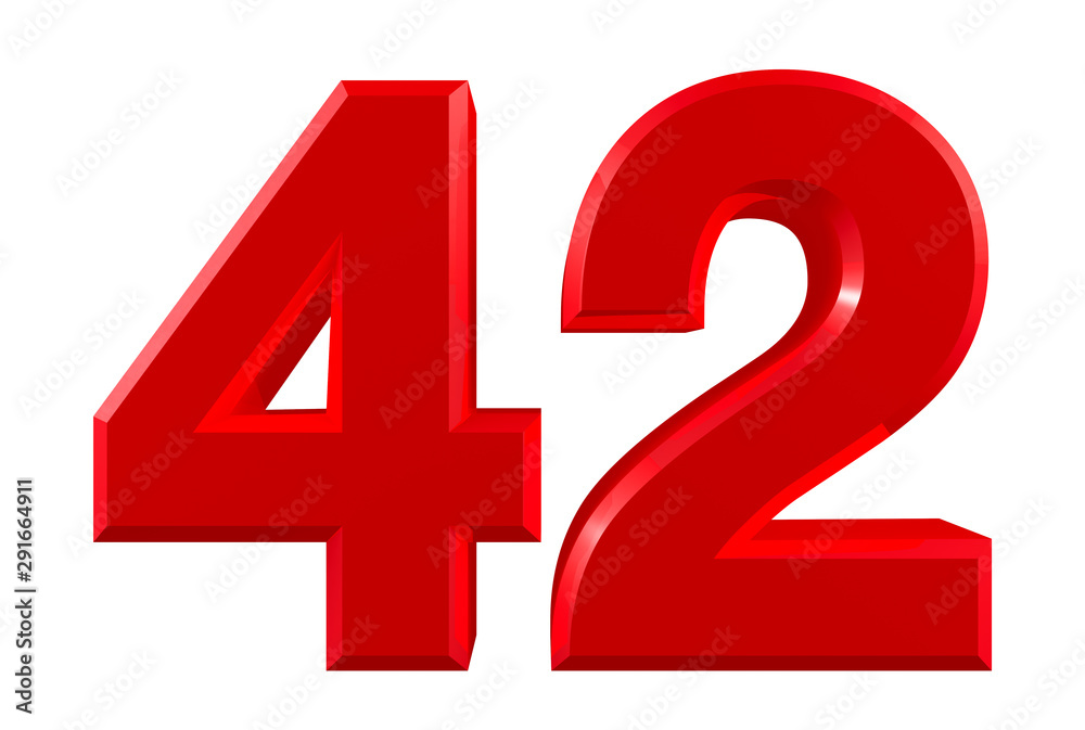 Red numbers 42 on white background illustration 3D rendering Red numbers 42 on white background illustration 3D rendering
