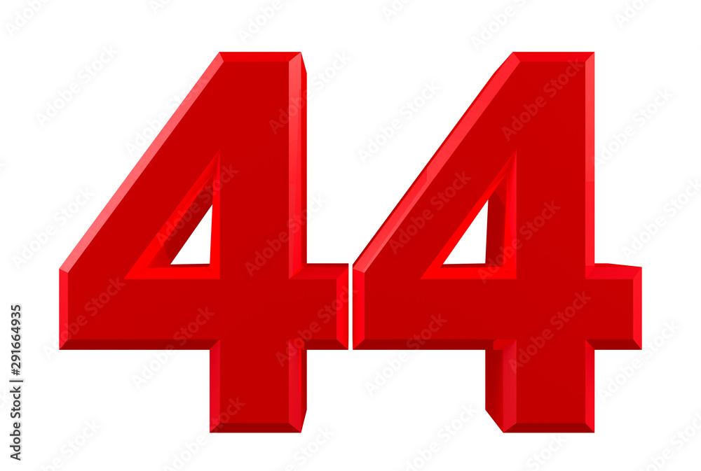 Fototapeta premium Red numbers 44 on white background illustration 3D rendering