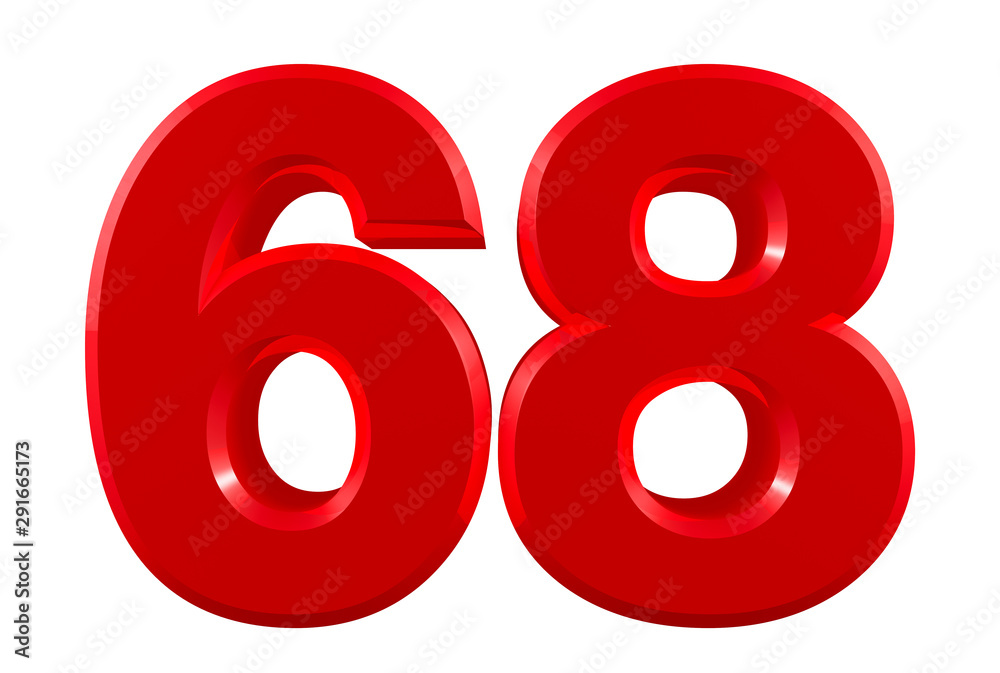 Red numbers 68 on white background illustration 3D rendering Red numbers 68 on white background illustration 3D rendering