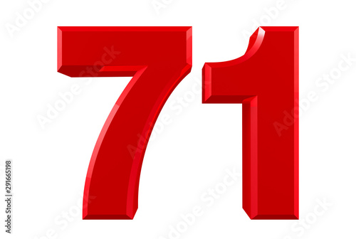 Red numbers 71 on white background illustration 3D rendering