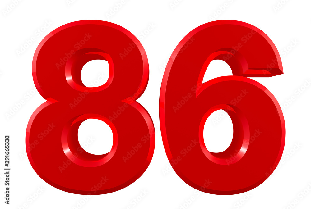 Red numbers 86 on white background illustration 3D rendering Red numbers 86 on white background illustration 3D rendering