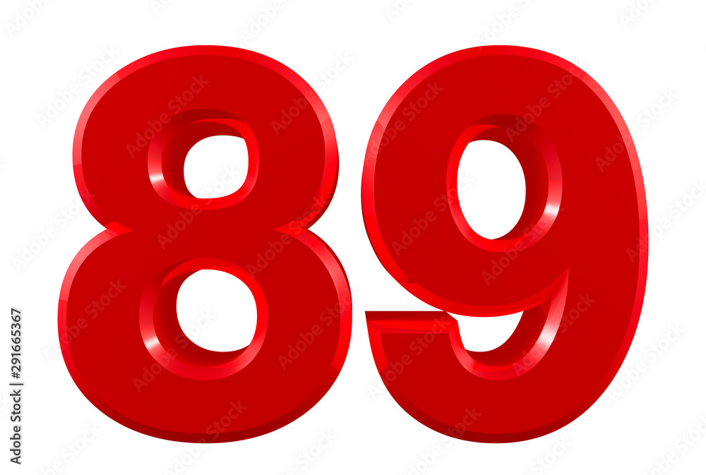 Red numbers 89 on white background illustration 3D rendering Red numbers 89 on white background illustration 3D rendering