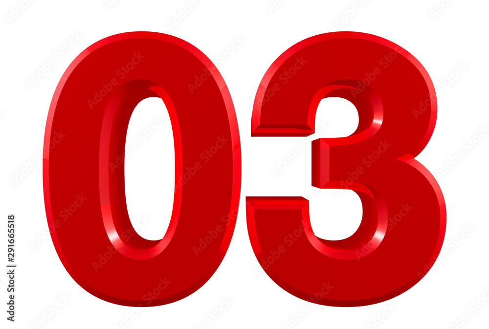 Red numbers 03 on white background illustration 3D rendering Red numbers 03 on white background illustration 3D rendering