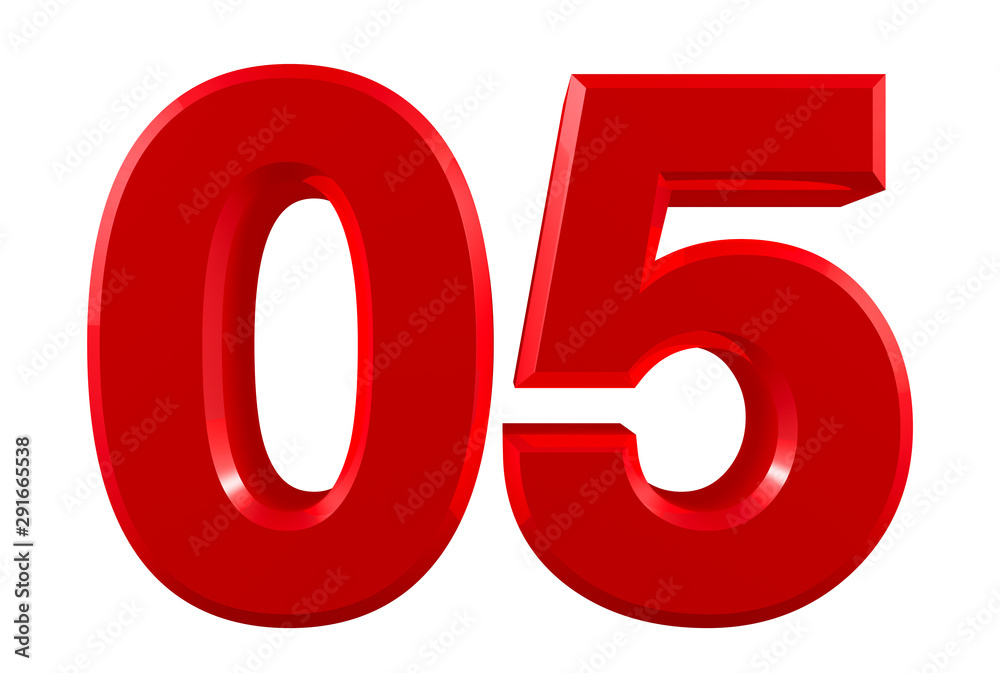 Red numbers 05 on white background illustration 3D rendering Red numbers 05 on white background illustration 3D rendering