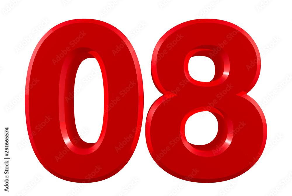 Red numbers 08 on white background illustration 3D rendering Red numbers 08 on white background illustration 3D rendering