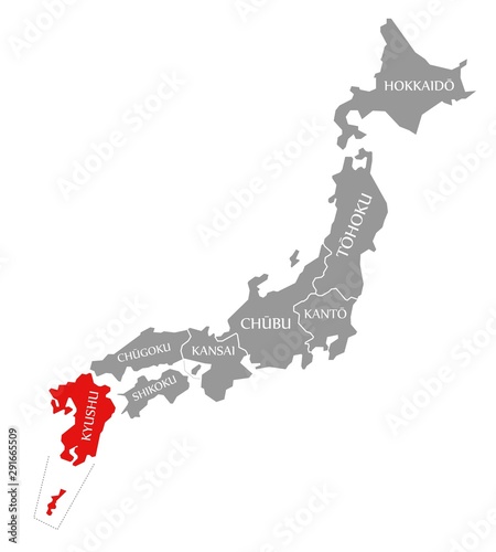 Kyushu red highlighted in map of Japan