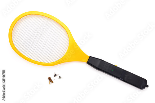 Electric fly swatter isolated on white background photo