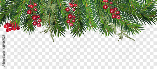 realistic Vector Christmas tree and berries wreath frame with place for your text. Isolated winter element decor background illustration
