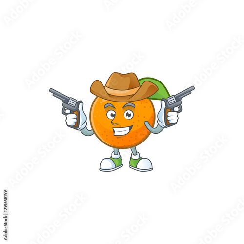 Cowboy orange fruit cartoon with leaf green.