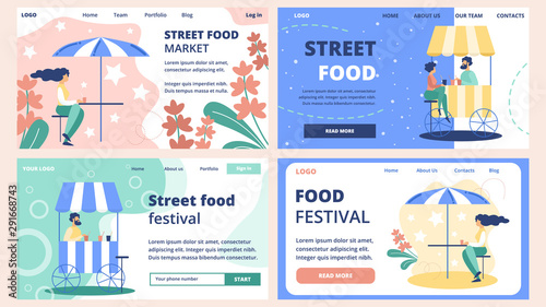 Street Food Market Vector Website Templates Set