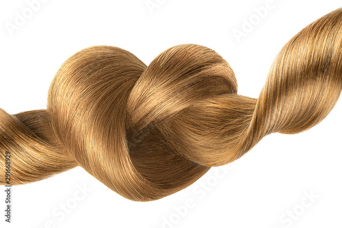 Brown hair knot in shape of heart  isolated on white background