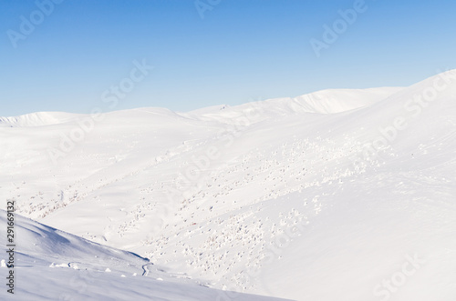 Winter snow covered mountain peaks in Europe. Great place for winter sports