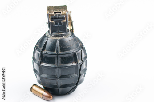 Bomb and bullet isolated on white background.Copy space