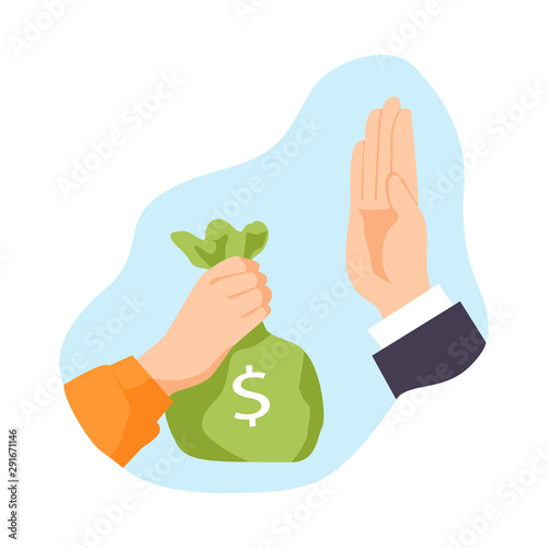 Hand refusing the offered bribe vector illustration photo
