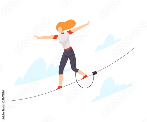 Character walking tightrope vector illustration isolated on white background.