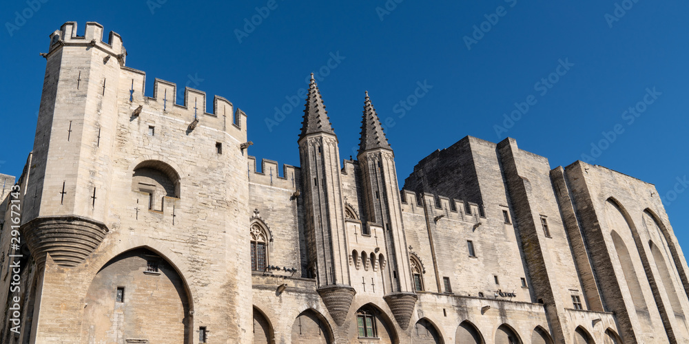 avignon view of Palais des Papes in blue sky web banner template