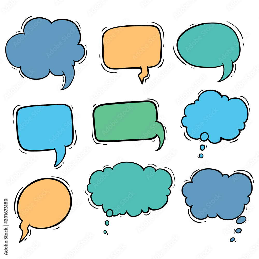 Set of colored bubbles speech with using hand drawing style Set of colored bubbles speech with using hand drawing style