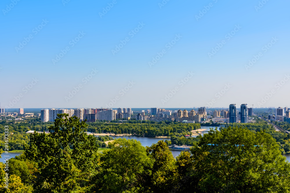 View on residential districts on left bank of the river Dnieper in Kiev, Ukraine